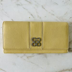 COACH Julie Sunflower Yellow Leather Slim Envelope Bifold Continental Wallet